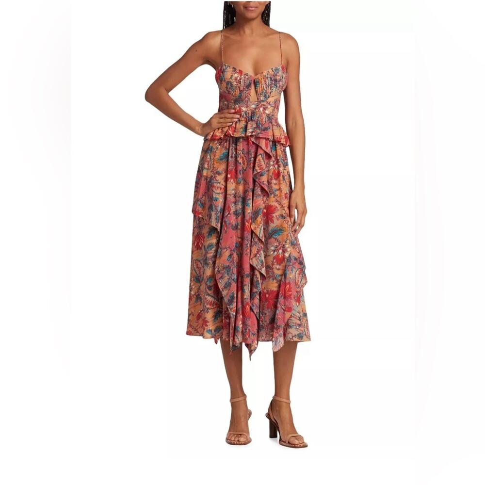 ULLA JOHNSON Renata Paisley ruffle midi dress - Picture 2 of 12